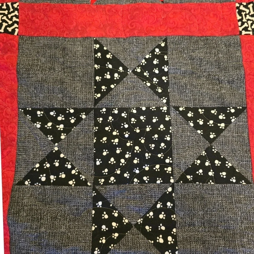 Handmade Dog Alphabet Quilt Henry Glass Novelty Dog Cotton Patchwork Star 69x55